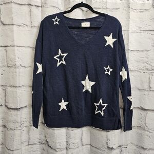 Lou & Grey Navy Star Light Weight Pullover Sweater Size S